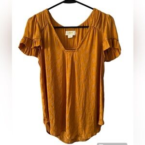Anthropologie Maeve  Marigold ruffle sleeve mustard yellow blouse small